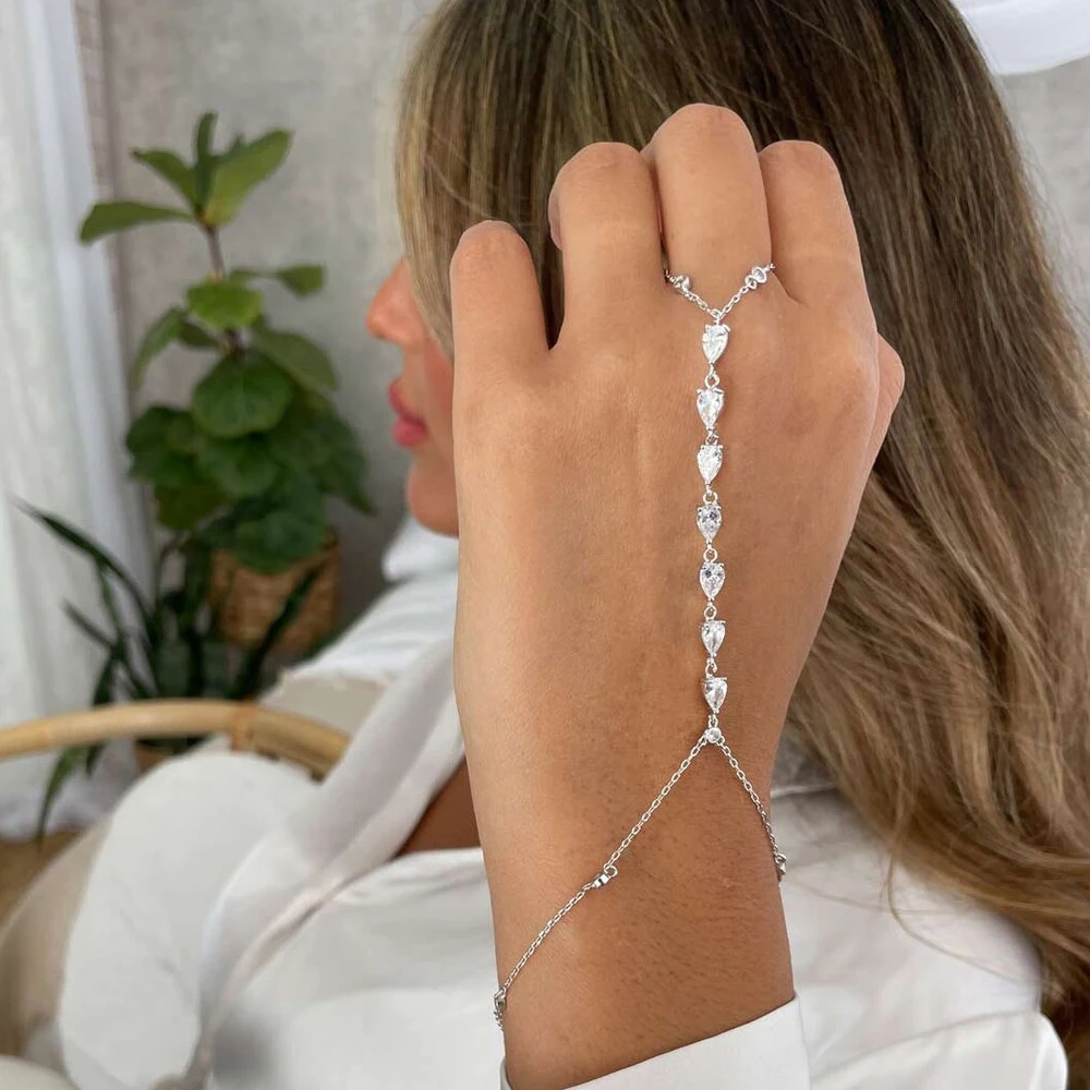 Jewelry & Watches Sp Z Oo Opinie - Fashion Zircon Teardrop Finger Bracelet Slave