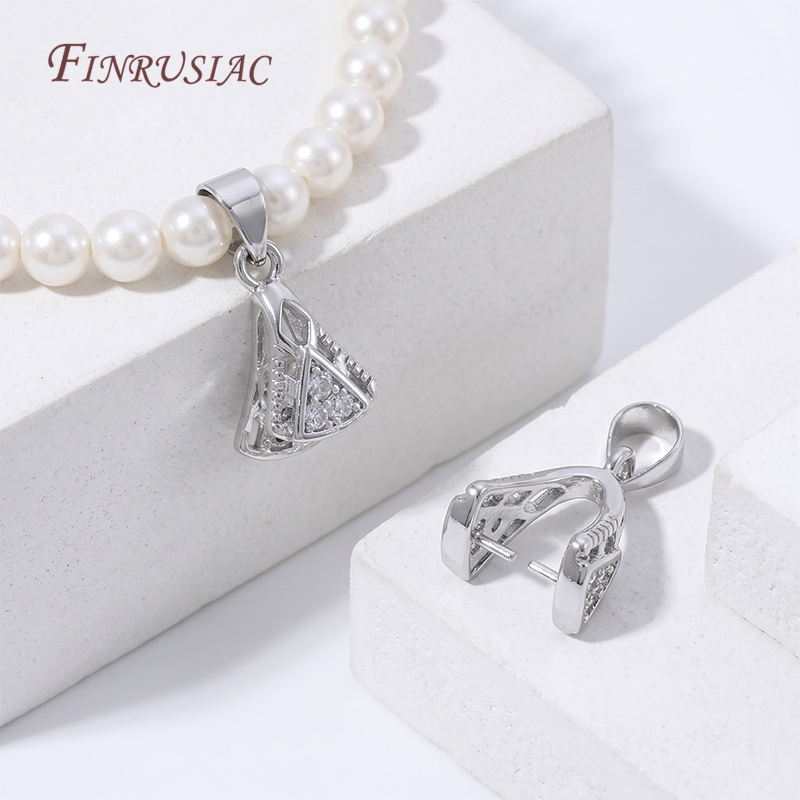 Pearl Necklace - 18K Gold Plated CZ Pendant Bails,
