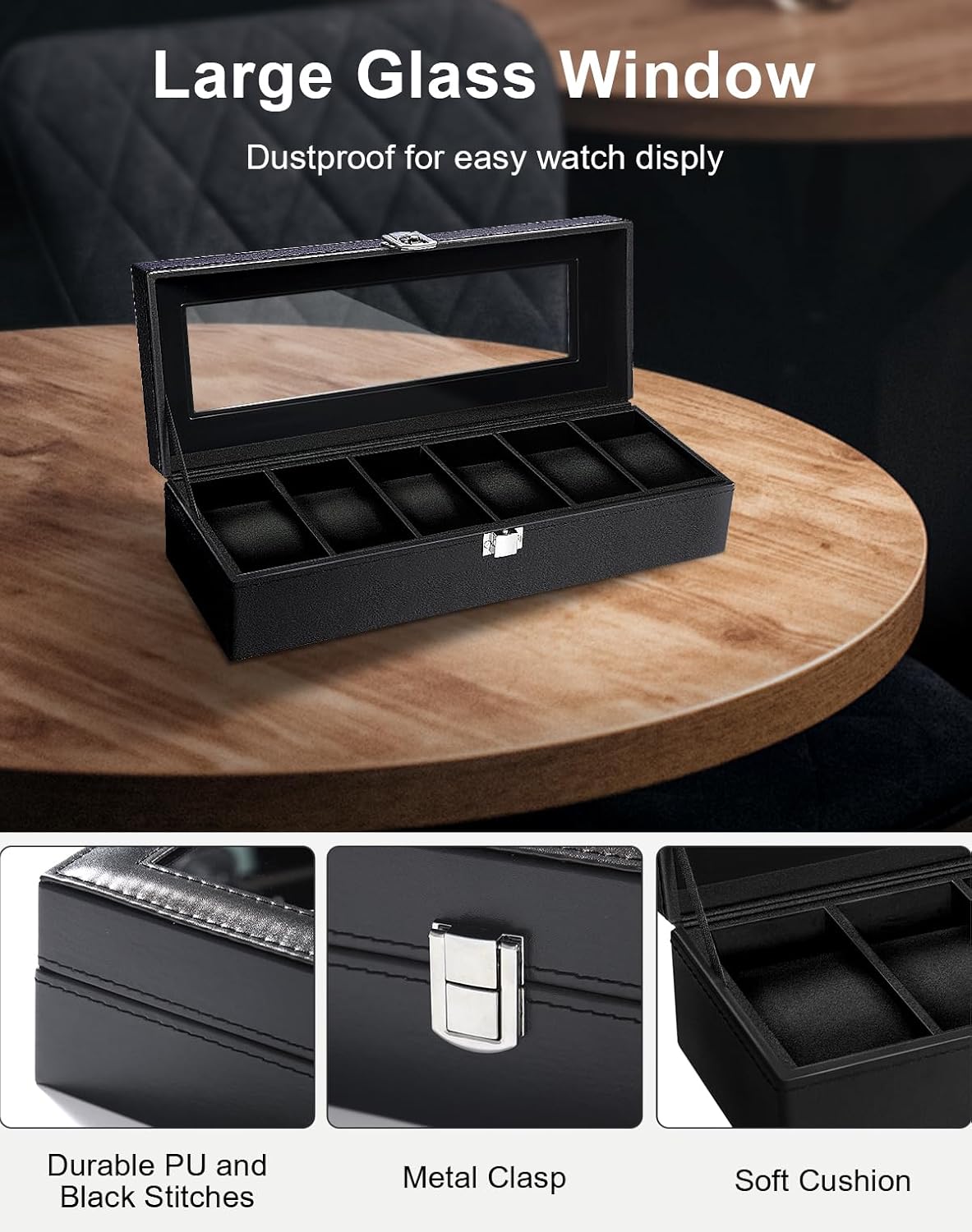 6 Slot Watch Box with Glass Li - đánh giá và giá Jewelry Watches Women