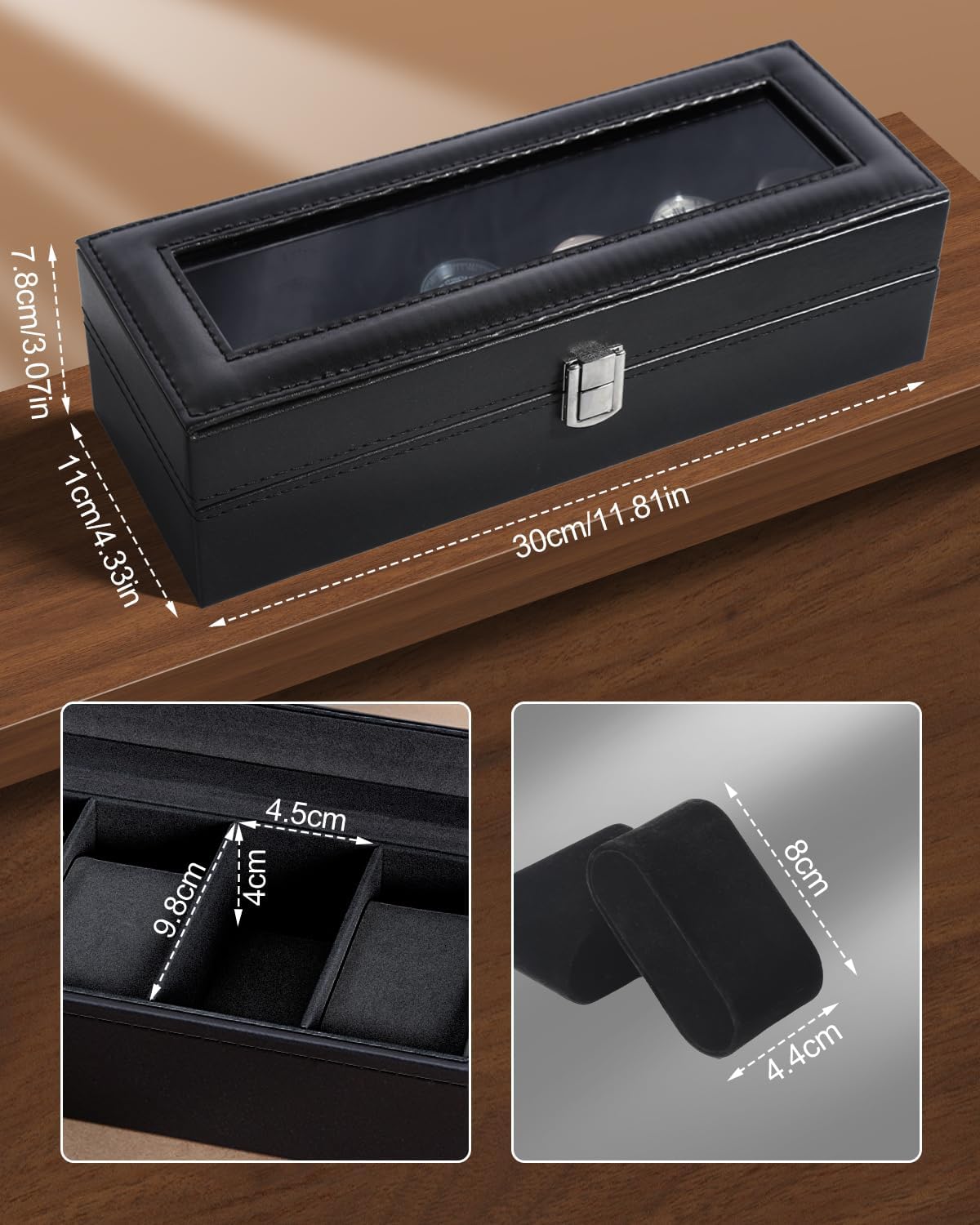 6 Slot Watch Box with Glass Li - đánh giá và giá Jewelry Watches Women