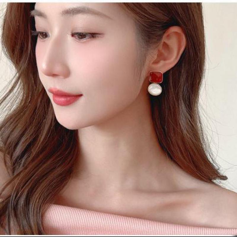 925 Silver Needle Vintage Red  - đánh giá và giá Pearl Stud Earrings